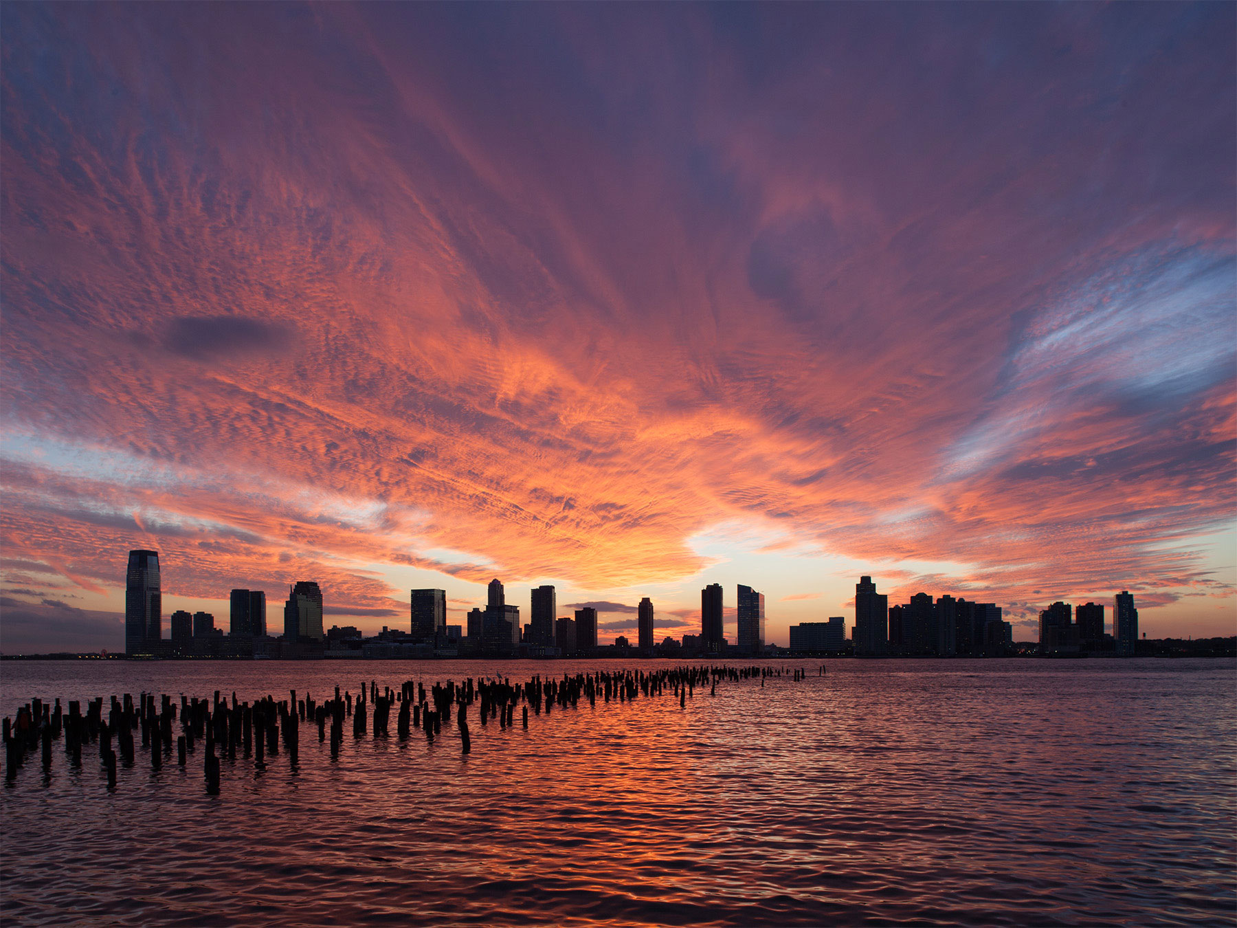 City silhouette at dawn.