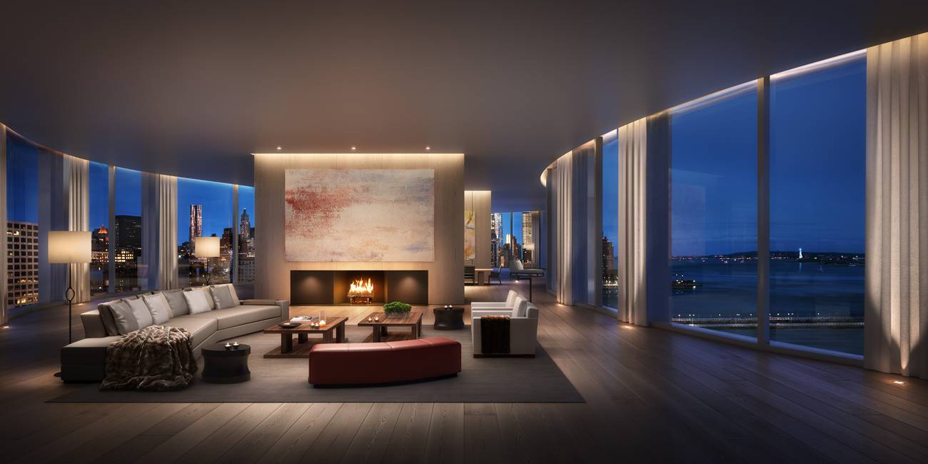 Living room at dusk.