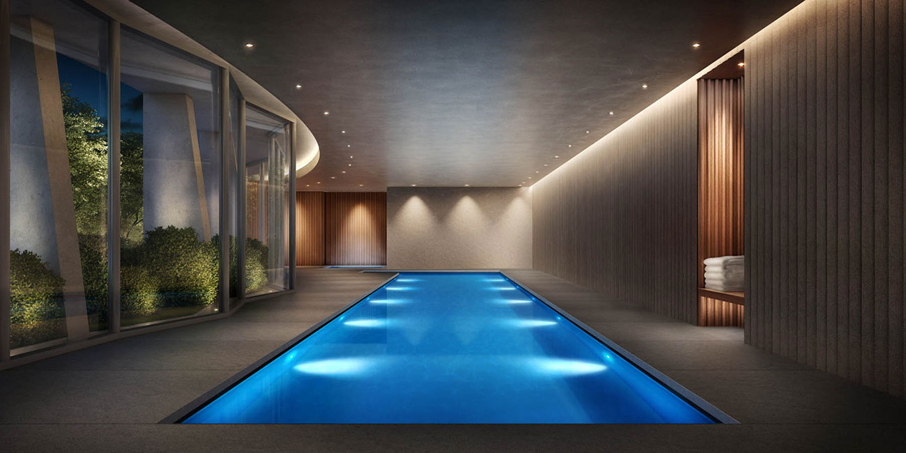 Indoor lit-up pool.